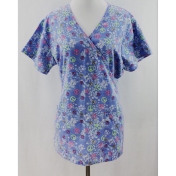 Absolute mock wrap peace sign scrubs top size M - Picture 2 of 3